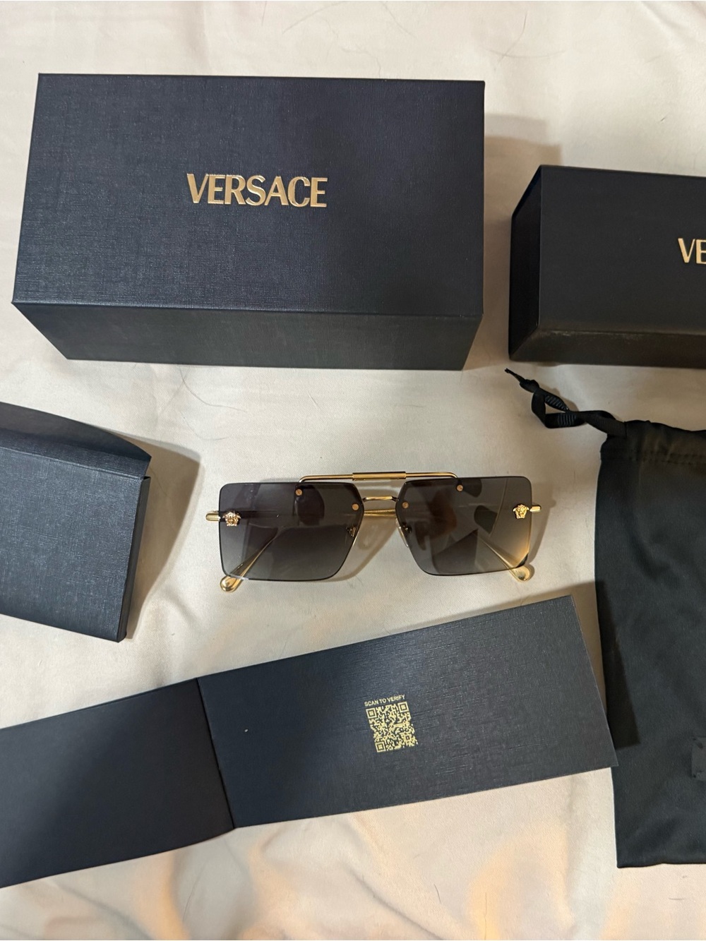 Versace Black and Gold Sunglasses with Medusa Accent rimless
